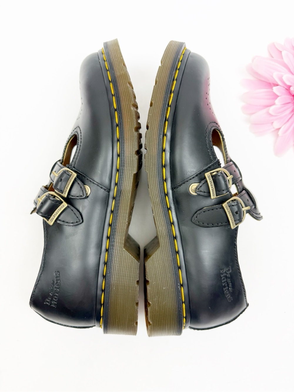 Dr. Martens Smooth Leather Mary Jane Shoes Black Double Buckle Perforated - Picture 3 of 15